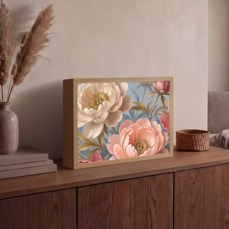 Bloemen - Roze - Beige - Modern - Natuur Light Box met batterij (Wandlamp) middel -sfeer2