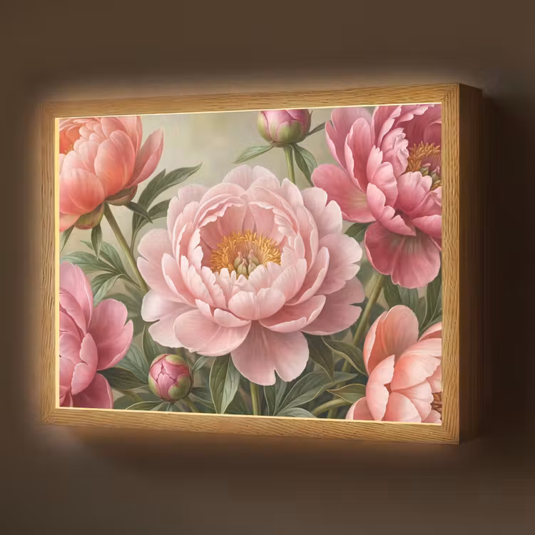 Bloemen - Roze - Klassiek - Gedetailleerd - Natuur Light Box met batterij (Wandlamp) middel -z3d_website