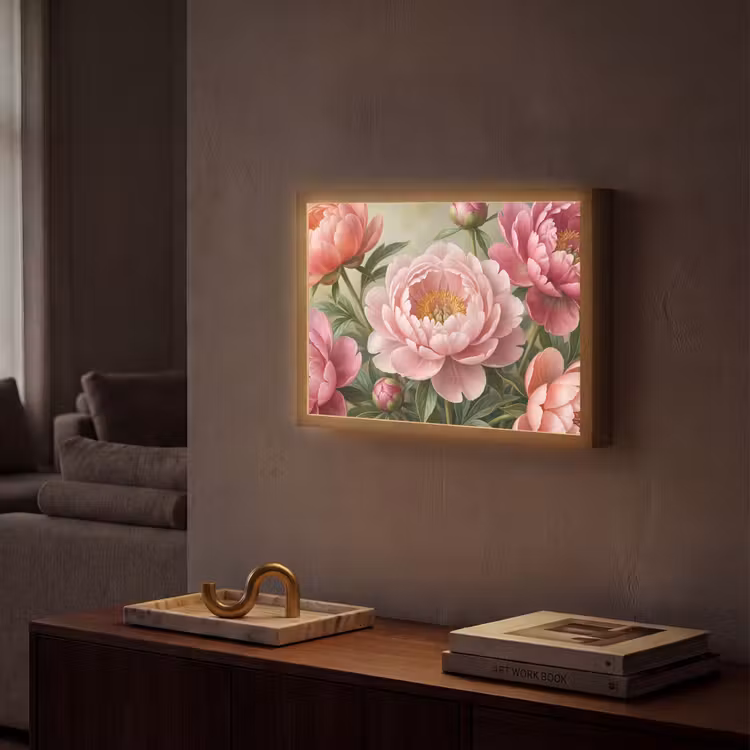 Bloemen - Roze - Klassiek - Gedetailleerd - Natuur Light Box met batterij (Wandlamp) middel -sfeer1