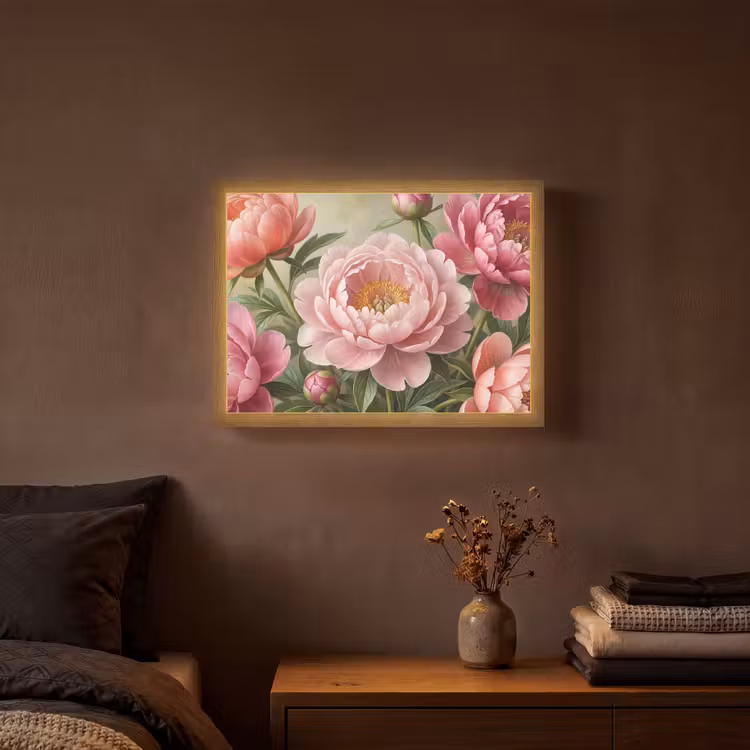 Bloemen - Roze - Klassiek - Gedetailleerd - Natuur Light Box met batterij (Wandlamp) middel -sfeer4