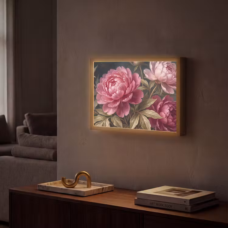 Bloemen - Roze - Klassiek - Natuur Light Box met batterij (Wandlamp) middel -sfeer1