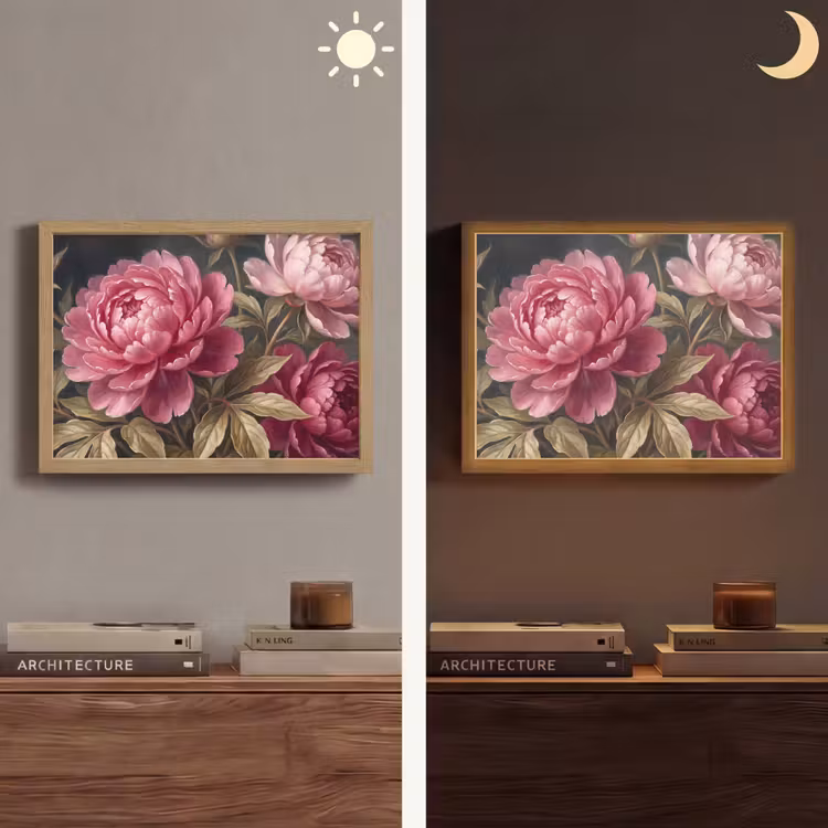Bloemen - Roze - Klassiek - Natuur Light Box met batterij (Wandlamp) middel -sfeer3