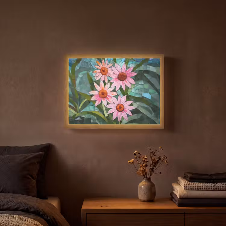 Bloemen - Roze - Glasmozaïek Light Box met batterij (Wandlamp) middel -sfeer4