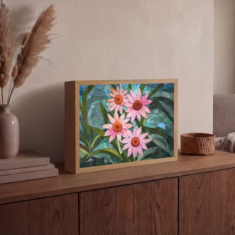 Bloemen - Roze - Glasmozaïek Light Box met batterij (Wandlamp) middel -sfeer2