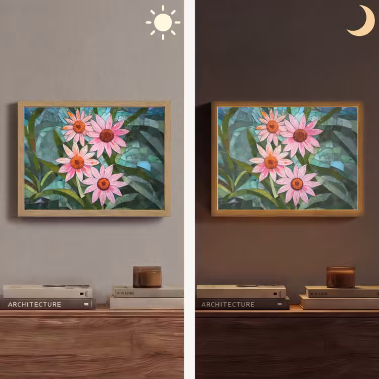 Bloemen - Roze - Glasmozaïek Light Box met batterij (Wandlamp) middel -sfeer3