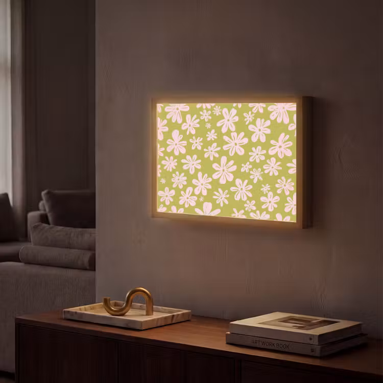 Bloemen - Roze - Getekend - Patroon Light Box met batterij (Wandlamp) middel -sfeer1