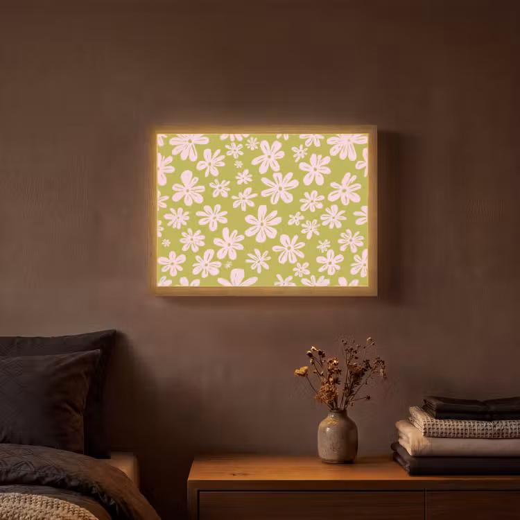 Bloemen - Roze - Getekend - Patroon Light Box met batterij (Wandlamp) middel -sfeer4