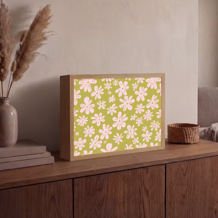Bloemen - Roze - Getekend - Patroon Light Box met batterij (Wandlamp) middel -sfeer2