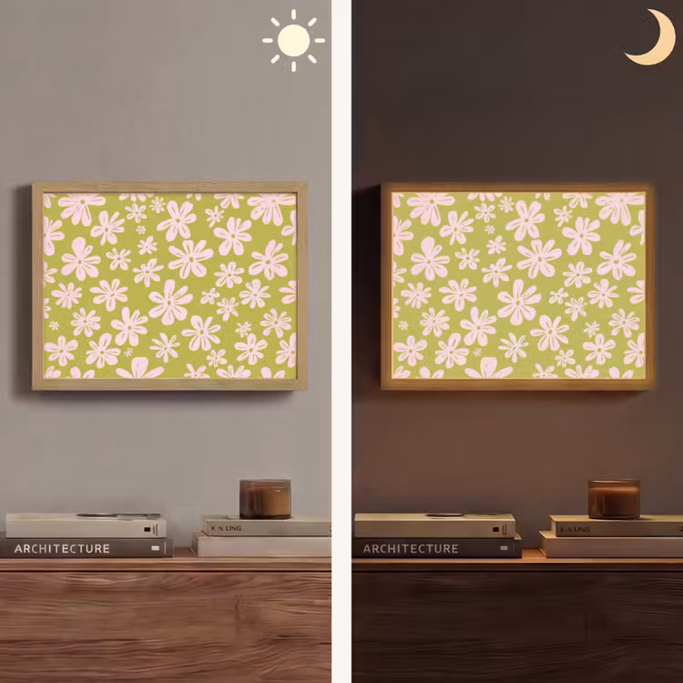 Bloemen - Roze - Getekend - Patroon Light Box met batterij (Wandlamp) middel -sfeer3