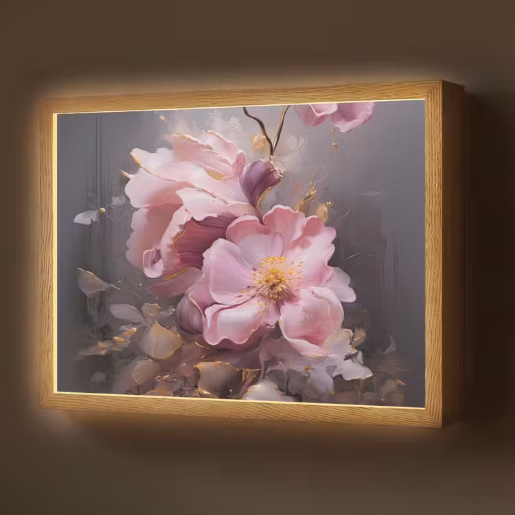 Bloemen - Roze - Stilleven - Kunst Light Box met batterij (Wandlamp) middel -z3d_website