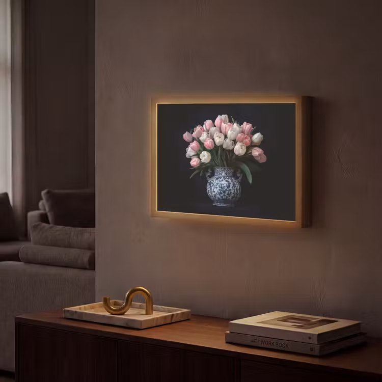 Bloemen - Roze - Tulpen - Vaas Light Box met batterij (Wandlamp) middel -sfeer1