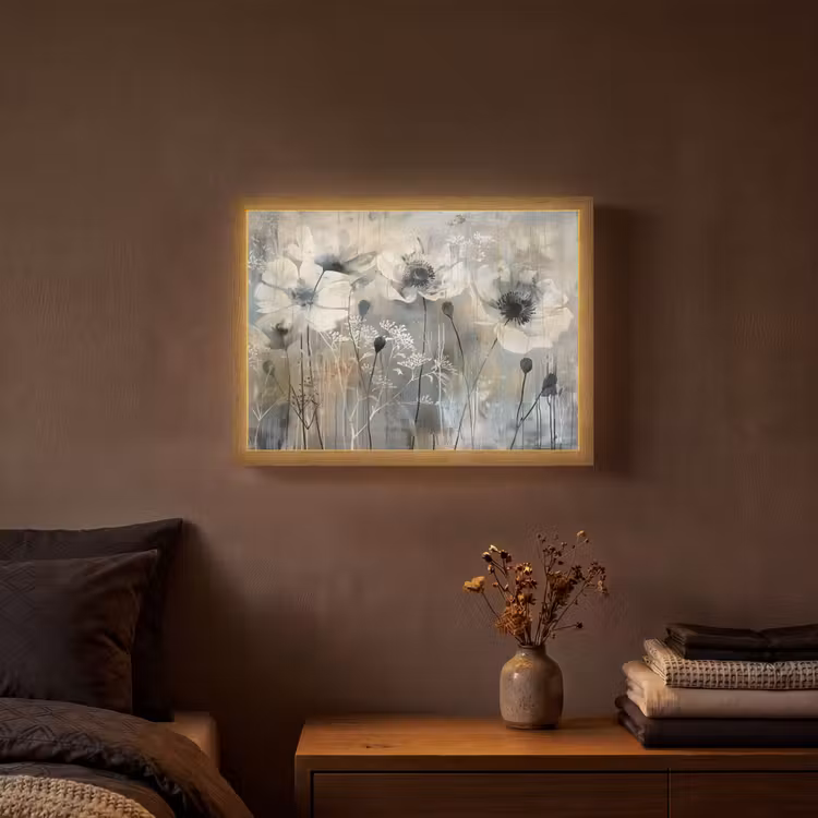Bloemen - Planten - Grijs - Abstract Light Box met batterij (Wandlamp) middel -sfeer4