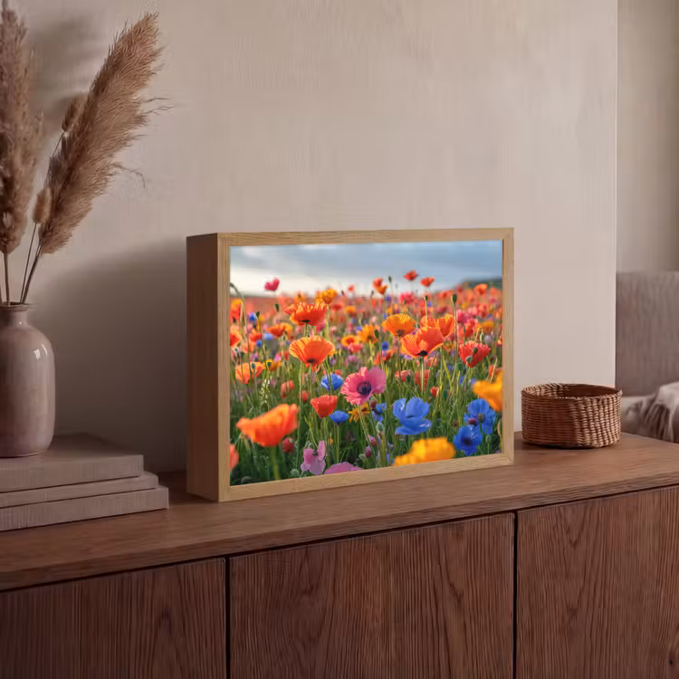 Bloemen - Klaprozen - Kleurrijk - Natuur Light Box met batterij (Wandlamp) middel -sfeer2