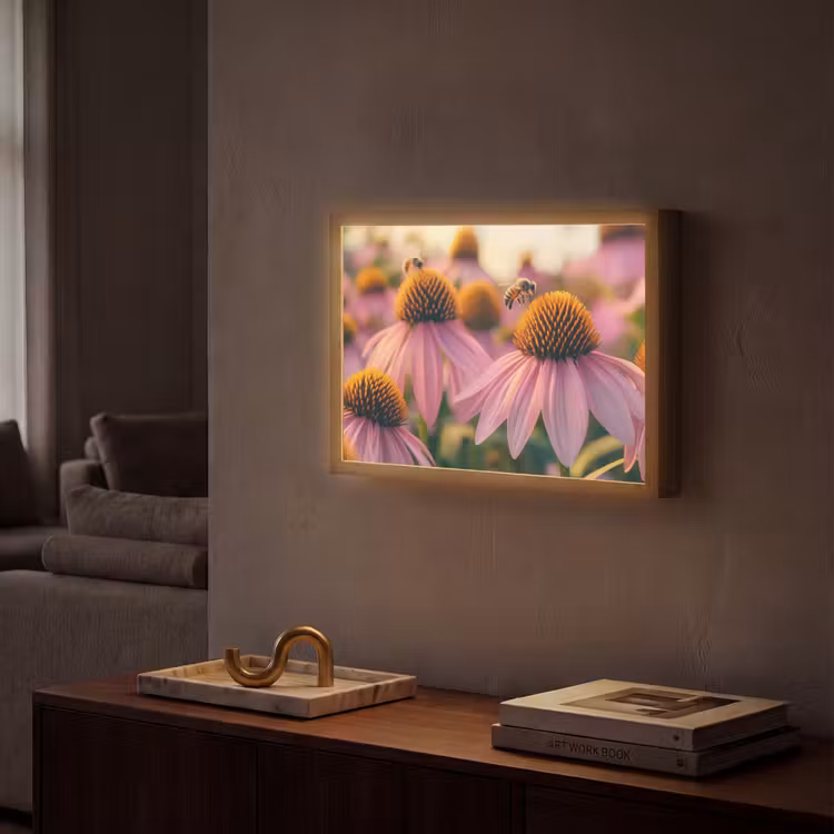Bloemen - Paars - Bijen Light Box met batterij (Wandlamp) middel -sfeer1