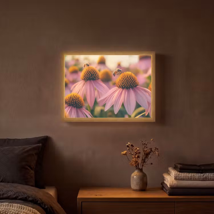 Bloemen - Paars - Bijen Light Box met batterij (Wandlamp) middel -sfeer4
