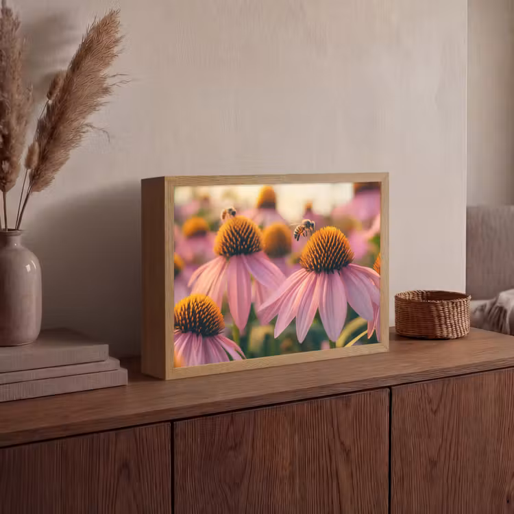 Bloemen - Paars - Bijen Light Box met batterij (Wandlamp) middel -sfeer2