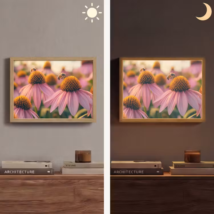 Bloemen - Paars - Bijen Light Box met batterij (Wandlamp) middel -sfeer3