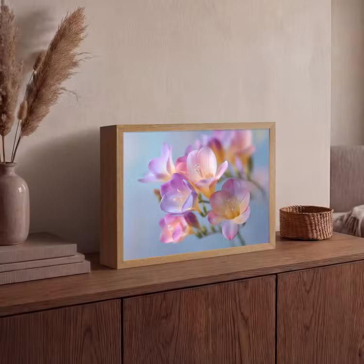 Bloemen - Paars - Overloop - Meeldraden Light Box met batterij (Wandlamp) middel -sfeer2