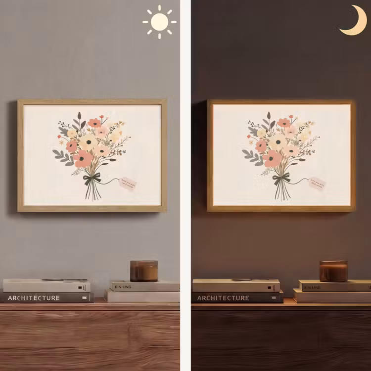 Bloemen - Quote - Beige - Lint Light Box met batterij (Wandlamp) middel -sfeer3