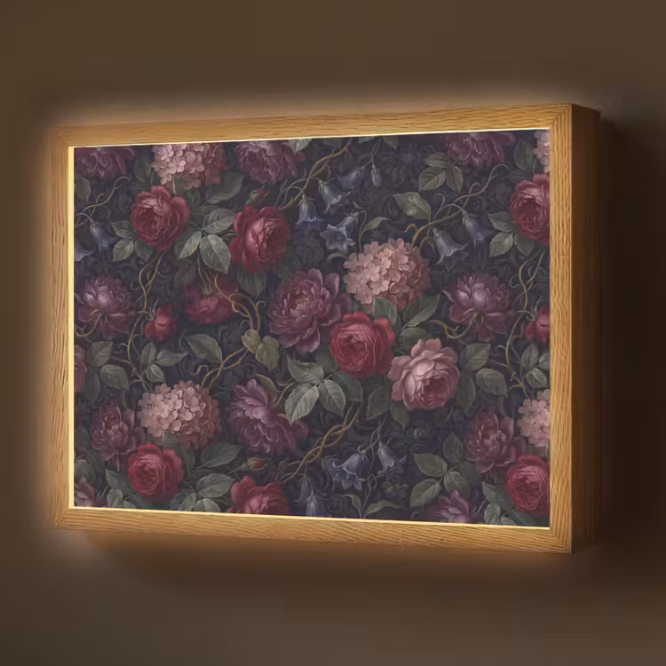 Bloemen - Rood - Klassiek - Donker - Patroon Light Box met batterij (Wandlamp) middel -z3d_website