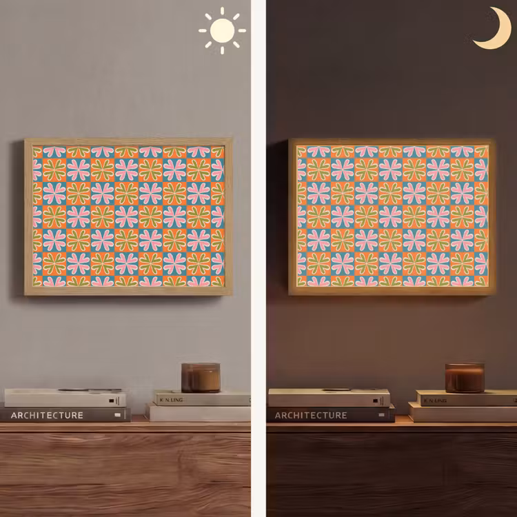 Bloemen - Retro - Patroon - Kleurrijk Light Box met batterij (Wandlamp) middel 907 -sfeer3