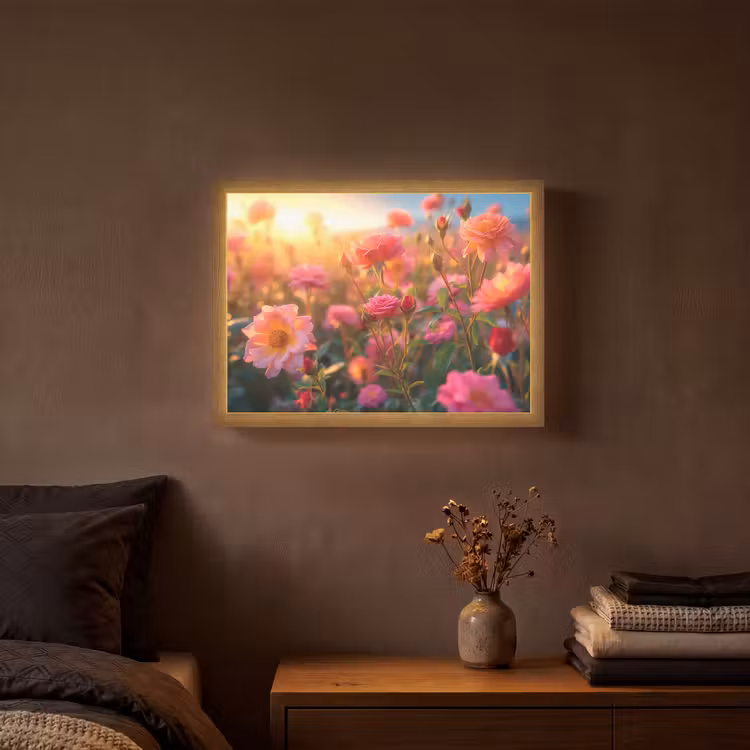 Bloemen - Rozen - Natuur - Roze - Bloem Light Box met batterij (Wandlamp) middel -sfeer4
