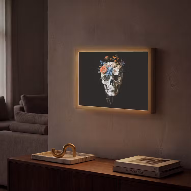 Bloemen - Schedel - Kleurrijk Light Box met batterij (Wandlamp) middel -sfeer1
