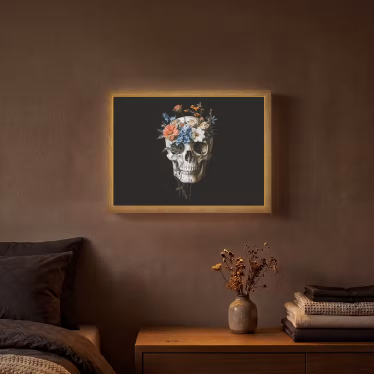 Bloemen - Schedel - Kleurrijk Light Box met batterij (Wandlamp) middel -sfeer4