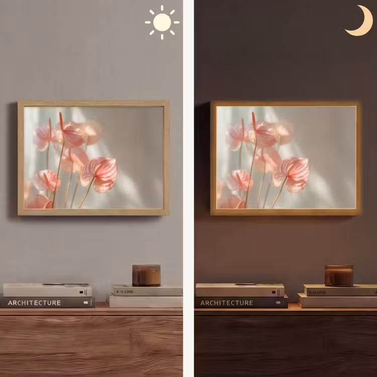 Bloemen - Stelen - Roze - Schaduw Light Box met batterij (Wandlamp) middel -sfeer3