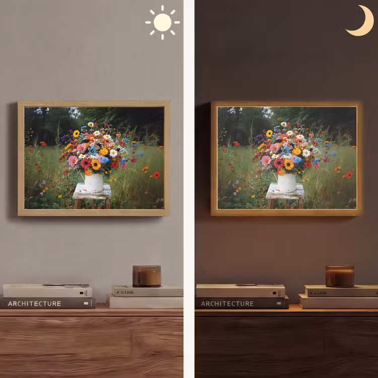 Bloemen - Krukje - Gieter - Veld Light Box met batterij (Wandlamp) middel -sfeer3