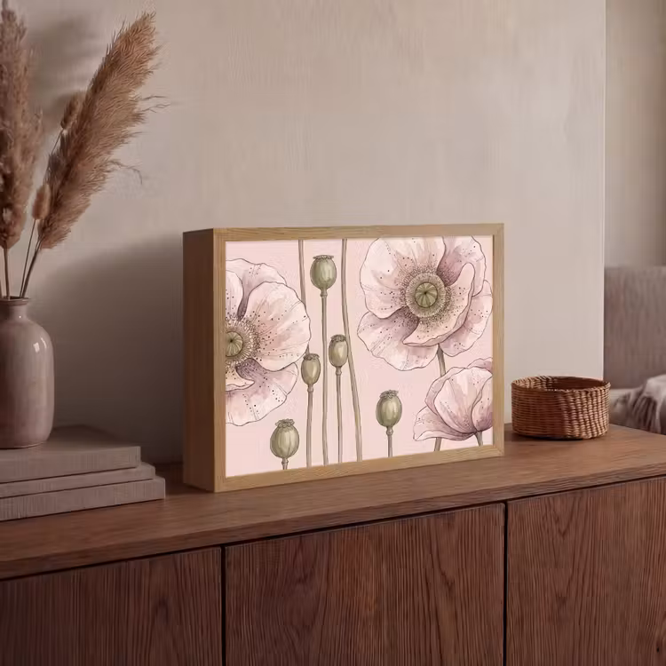 Bloemen - Zomer - Natuur - Aquarel - Roze Light Box met batterij (Wandlamp) middel -sfeer2