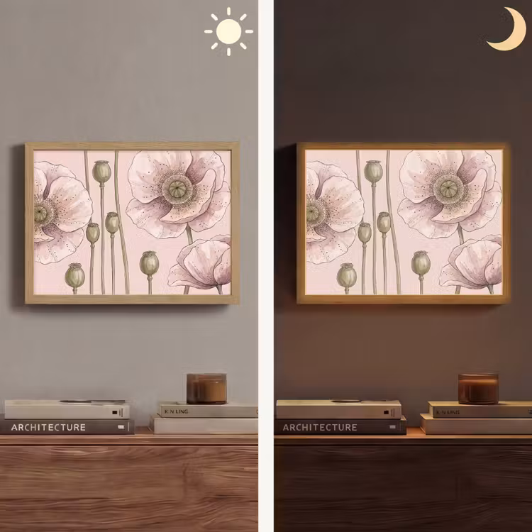 Bloemen - Zomer - Natuur - Aquarel - Roze Light Box met batterij (Wandlamp) middel -sfeer3