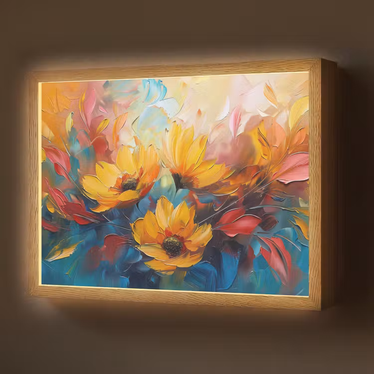 Bloemen - Zonnebloemen - Kunst - Geel Light Box met batterij (Wandlamp) middel -z3d_website