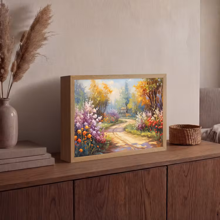 Bloemen - Bomen - Kunst - Watercolor Light Box met batterij (Wandlamp) middel -sfeer2