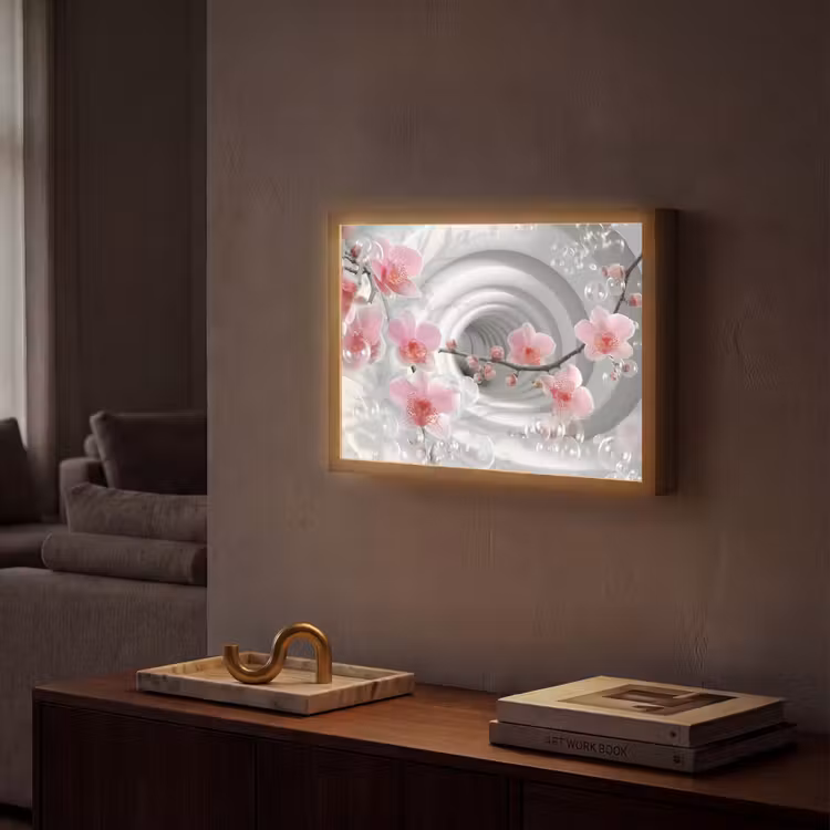 Bloemen - Tunnel - Abstact - 3D effect Light Box met batterij (Wandlamp) middel -sfeer1