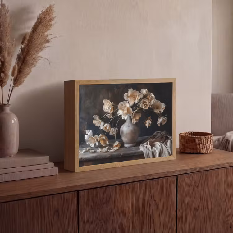 Bloemen - Vaas - Kunst - Stilleven Light Box met batterij (Wandlamp) middel -sfeer2