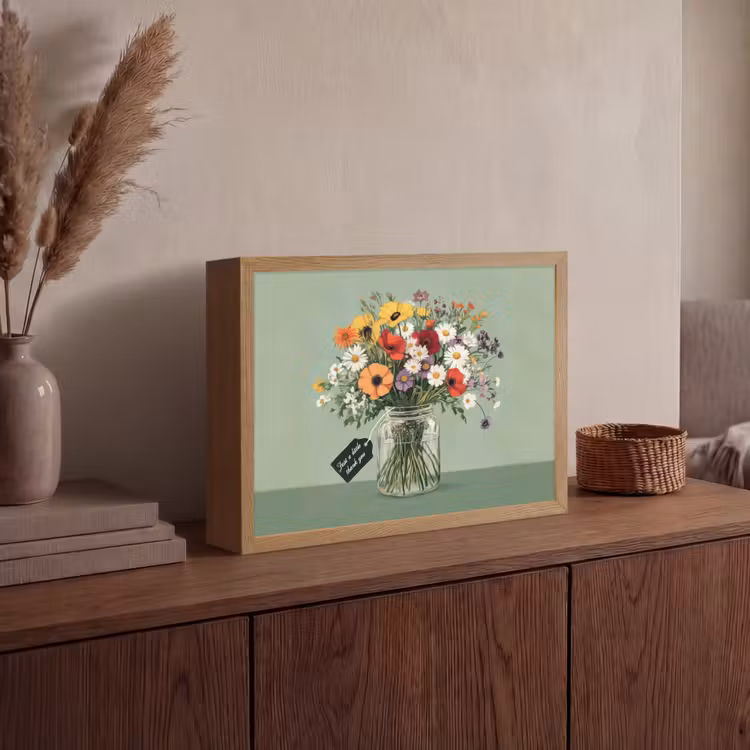 Bloemen - Vaas - Kaartje Light Box met batterij (Wandlamp) middel -sfeer2
