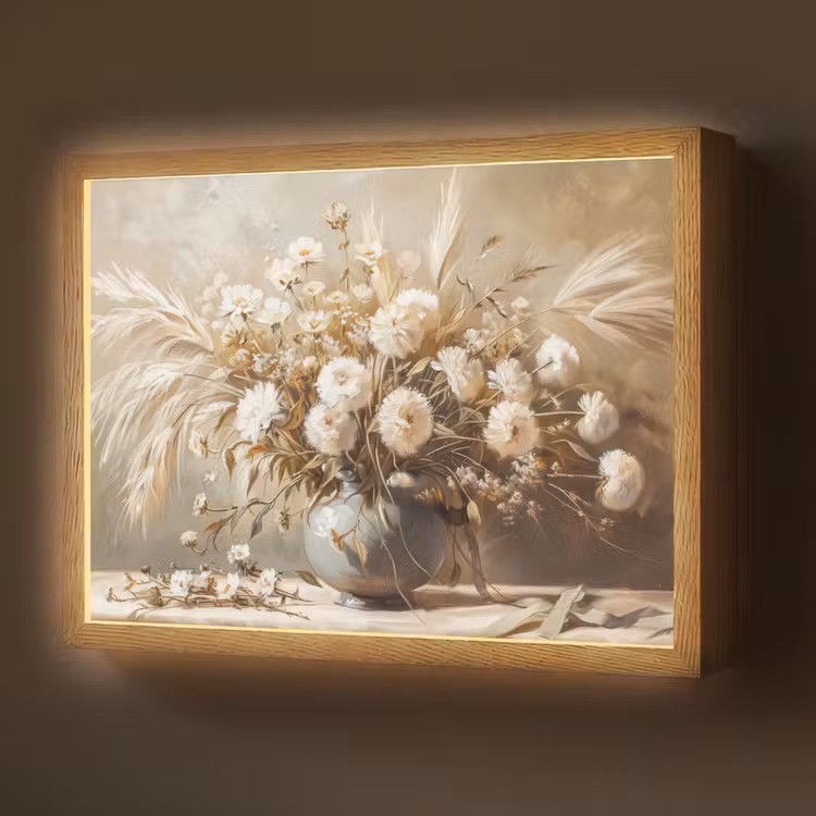 Bloemen - Vaas - Stilleven - Beige Light Box met batterij (Wandlamp) middel -z3d_website