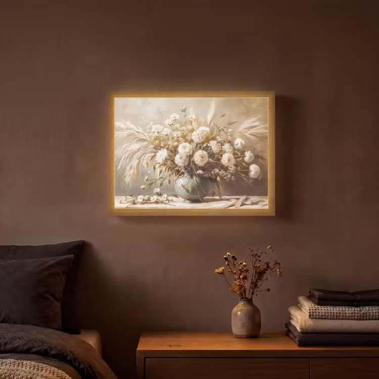 Bloemen - Vaas - Stilleven - Beige Light Box met batterij (Wandlamp) middel -sfeer4