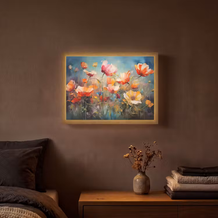 Bloemen - Watercolor - Kunst - Botanisch - Natuur Light Box met batterij (Wandlamp) middel -sfeer4
