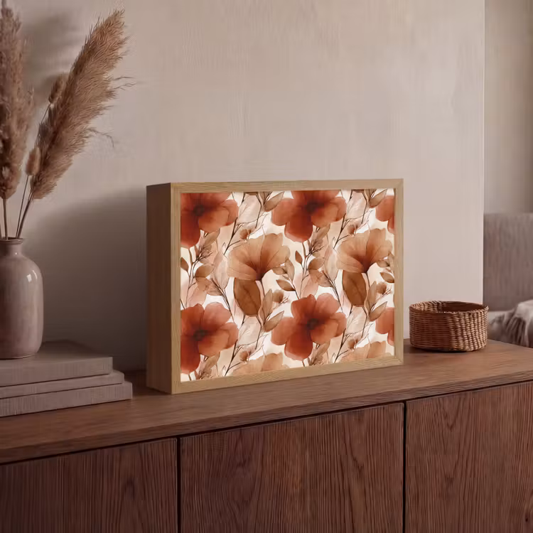 Bloemen - Aquarel - Botanisch - Terracotta Light Box met batterij (Wandlamp) middel 907 -sfeer2