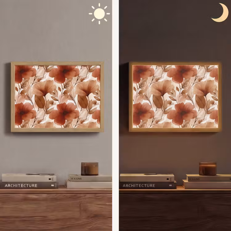Bloemen - Aquarel - Botanisch - Terracotta Light Box met batterij (Wandlamp) middel 907 -sfeer3
