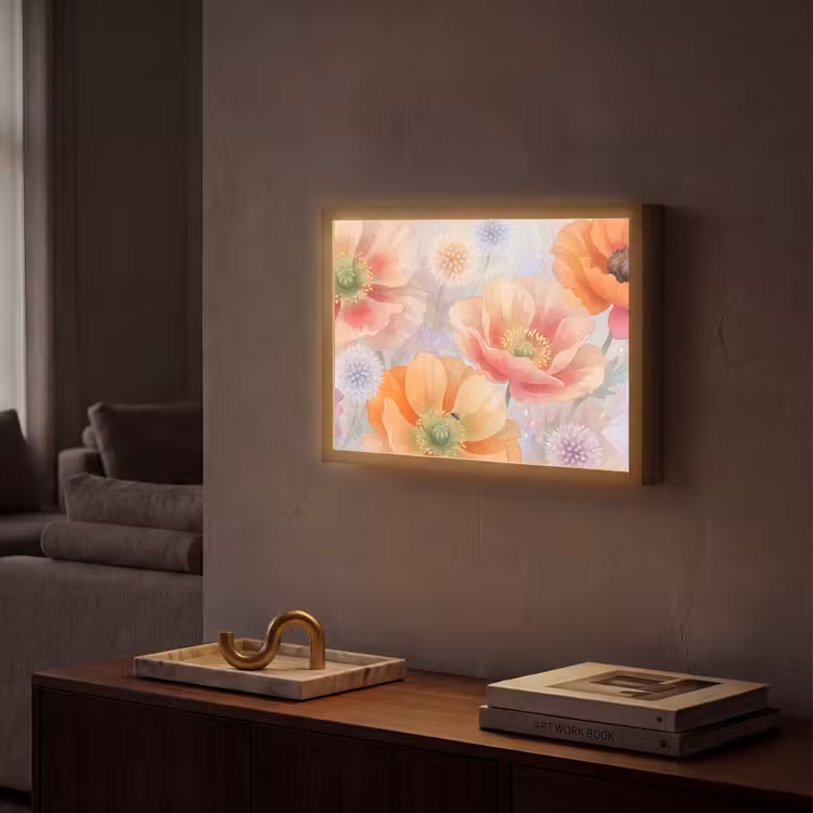 Bloemen - Aquarel - Natuur - Modern - Kleurrijk Light Box met batterij (Wandlamp) middel -sfeer1