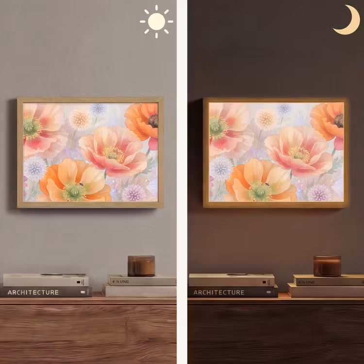 Bloemen - Aquarel - Natuur - Modern - Kleurrijk Light Box met batterij (Wandlamp) middel -sfeer3