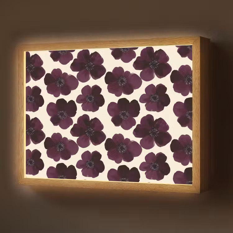 Bloemen - Aquarel - Paars Light Box met batterij (Wandlamp) middel 907 -z3d_website