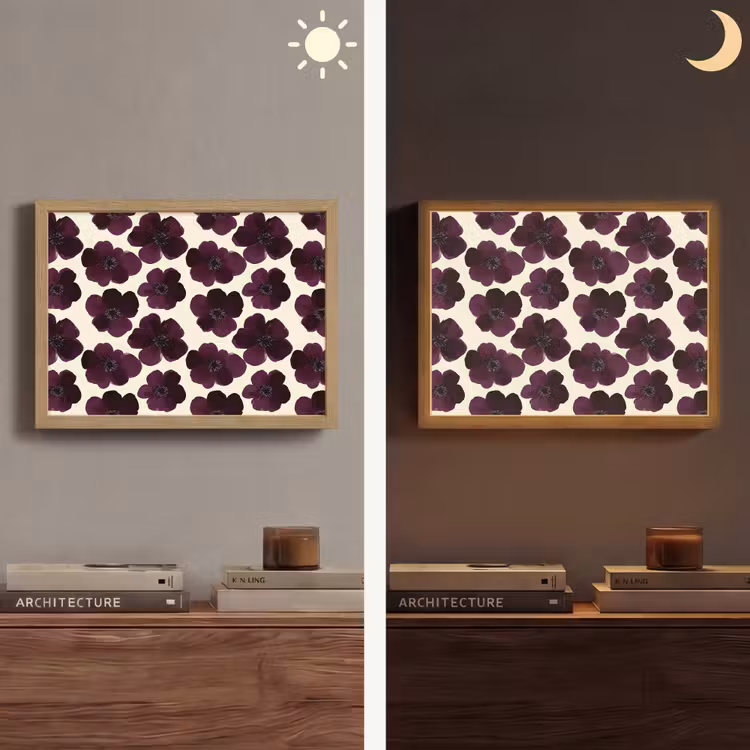 Bloemen - Aquarel - Paars Light Box met batterij (Wandlamp) middel 907 -sfeer3