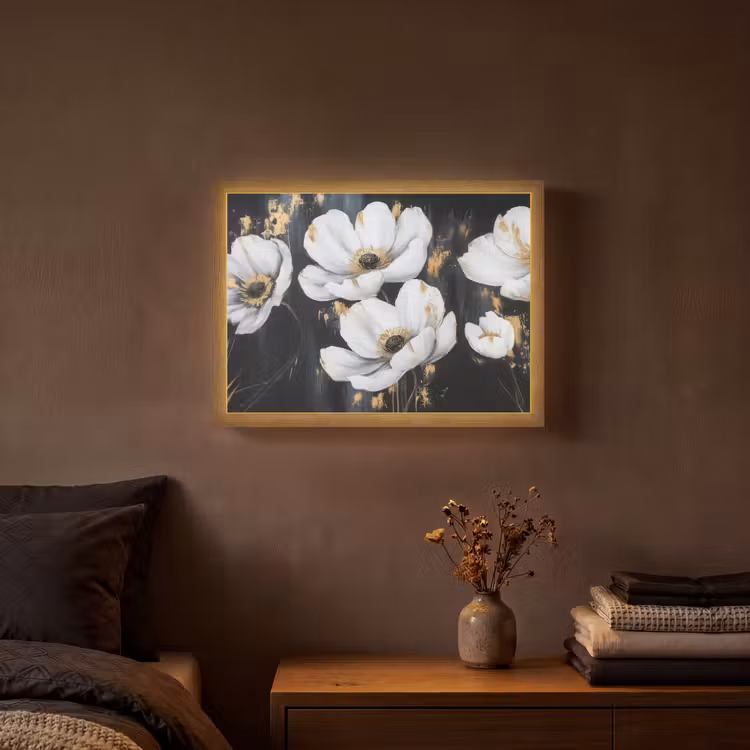 Bloemen - Wit - Abstract Light Box met batterij (Wandlamp) middel -sfeer4