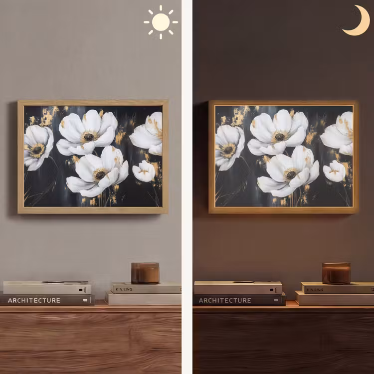 Bloemen - Wit - Abstract Light Box met batterij (Wandlamp) middel -sfeer3