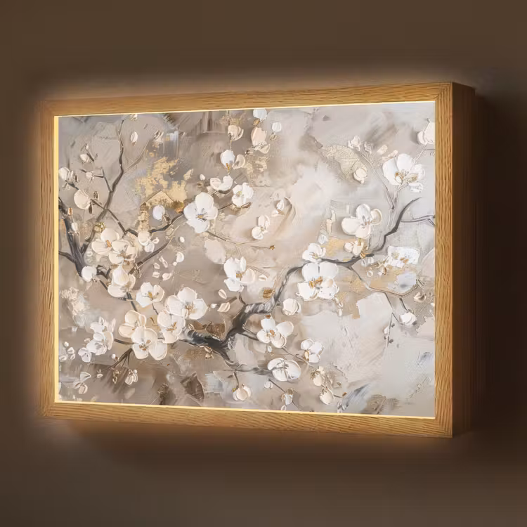 Bloemen - Wit - Goud - Beige - Luxe Light Box met batterij (Wandlamp) middel -z3d_website