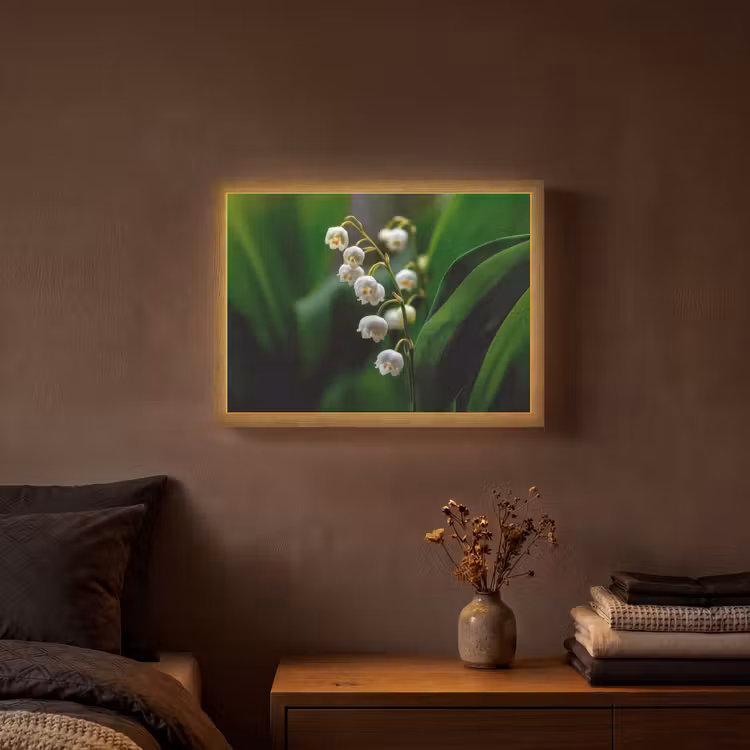 Bloemen - Wit - Bladeren - Lelietjes Light Box met batterij (Wandlamp) middel -sfeer4